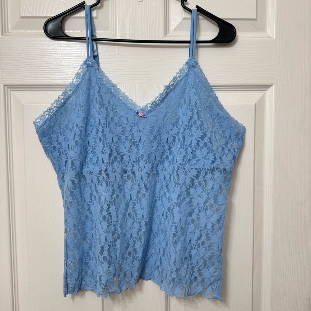 Secret Treasures Blue Lace Camisole Top Size XL adjustable straps Y2K Fairy Core
